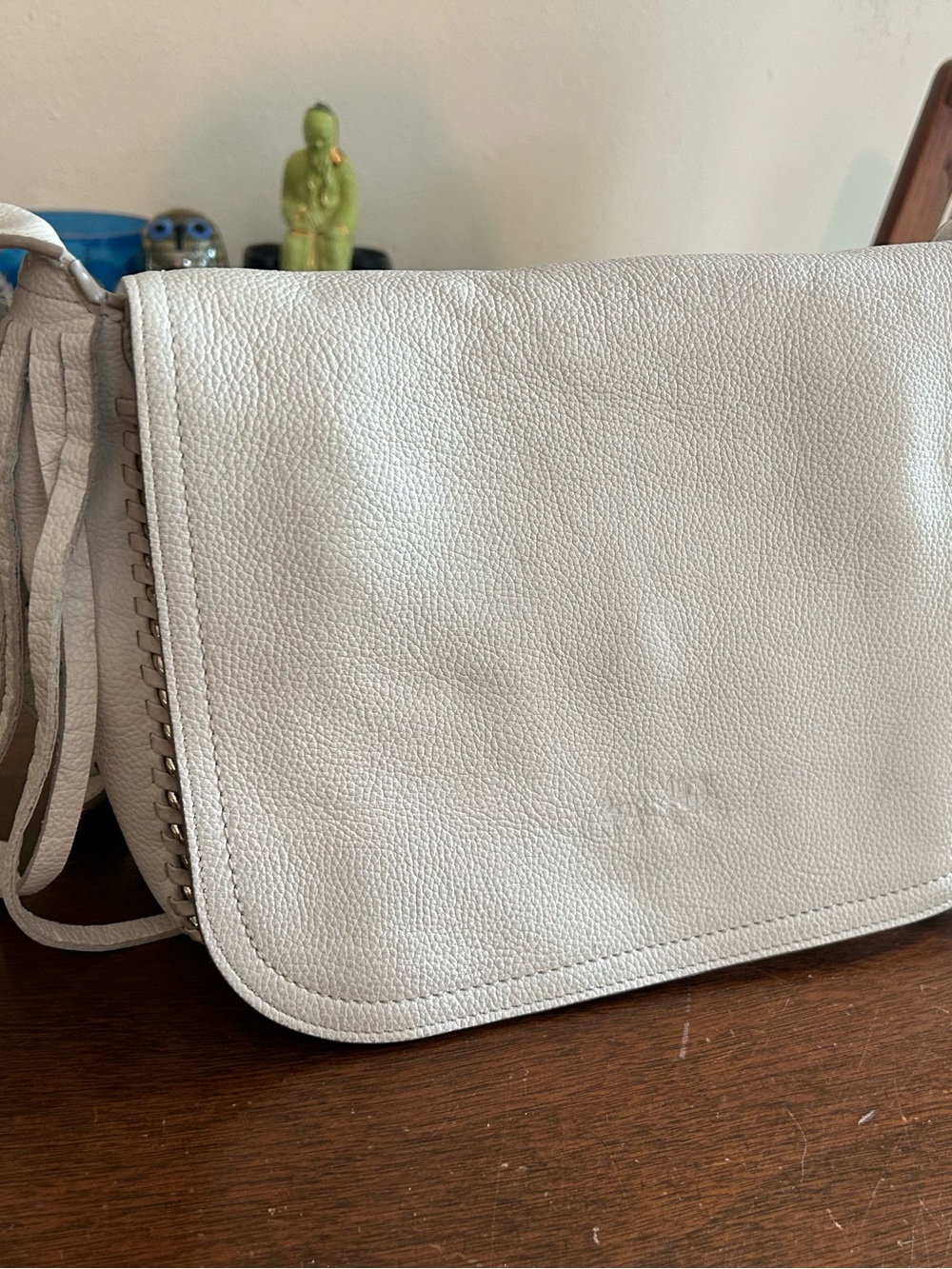 Y2K COACH Women's White Leather Crossbody Bag with Fringe Detail
